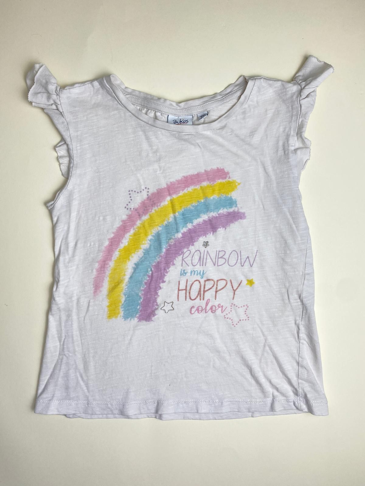 T-shirt Bambina Bianca con Stampa Arcobaleno e Volant