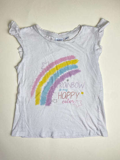 T-shirt Bambina Bianca con Stampa Arcobaleno e Volant