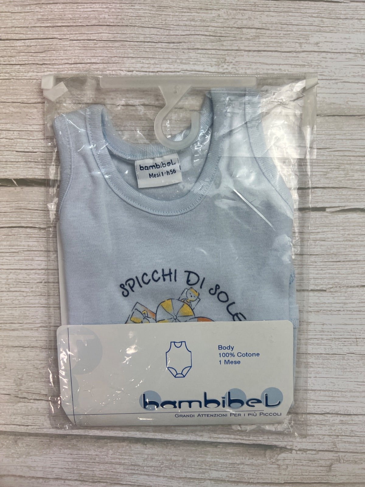Body Neonato Bambibel 100% Cotone Azzurro Spicchi di Sole