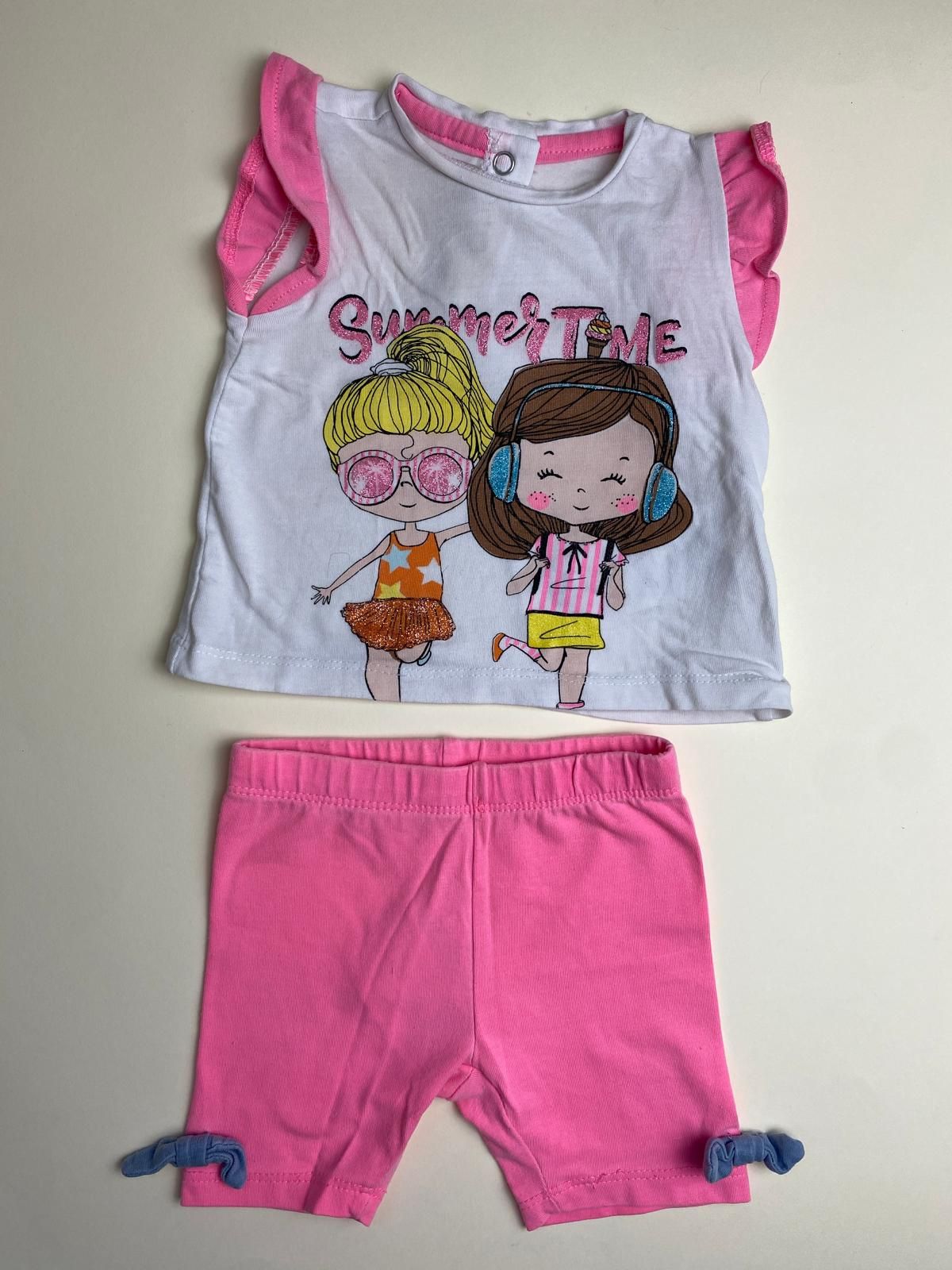 Completo Estivo Bimba T-shirt Bianca e Shorts Rosa