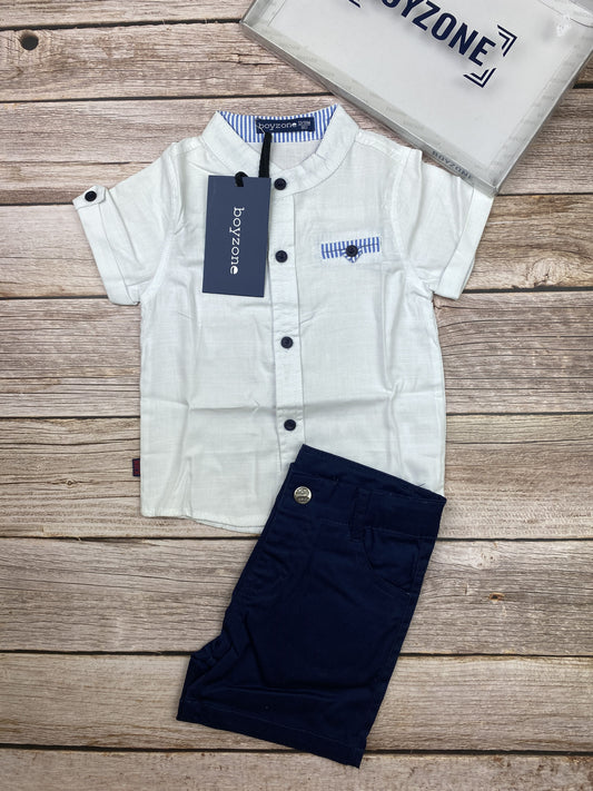 Set camicia manica corta e pantaloncino in tela di cotone