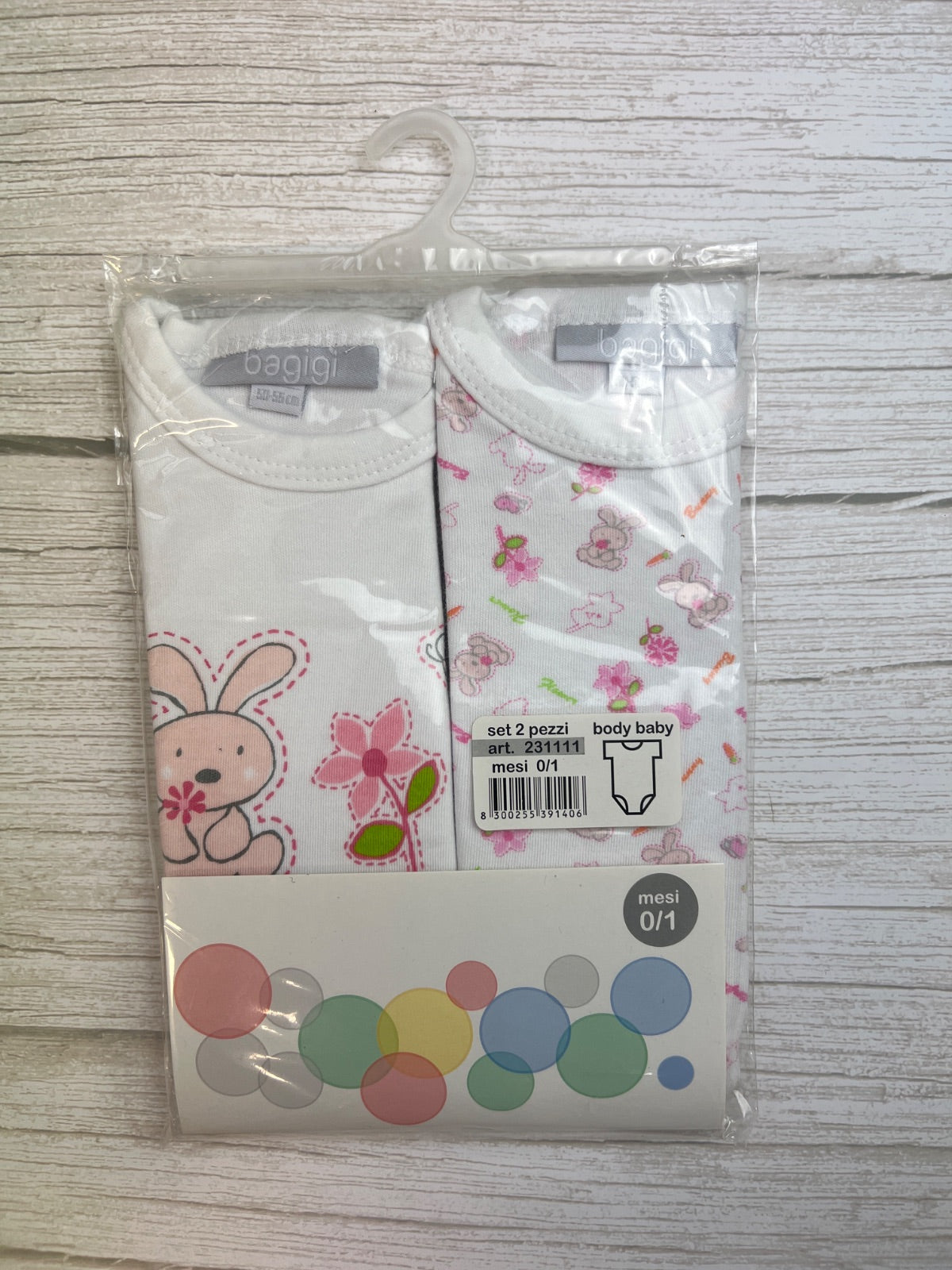 Set 2 Body Baby Bagigi con Coniglietti e Fiori
