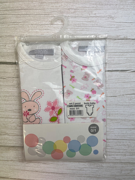 Set 2 Body Baby Bagigi con Coniglietti e Fiori