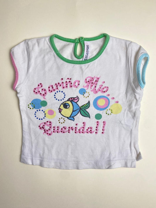 T-shirt Bambina Bianca con Stampa Pesce