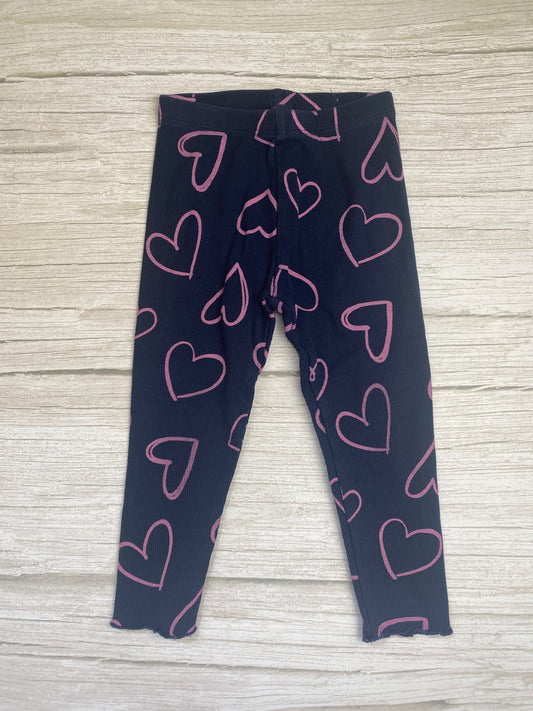 Leggings a costine blu scuro con cuori rosa per bambini