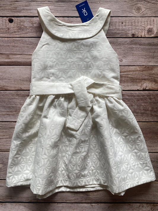 Vestito Bambina Bianco con Motivo Jacquard e Fiocco