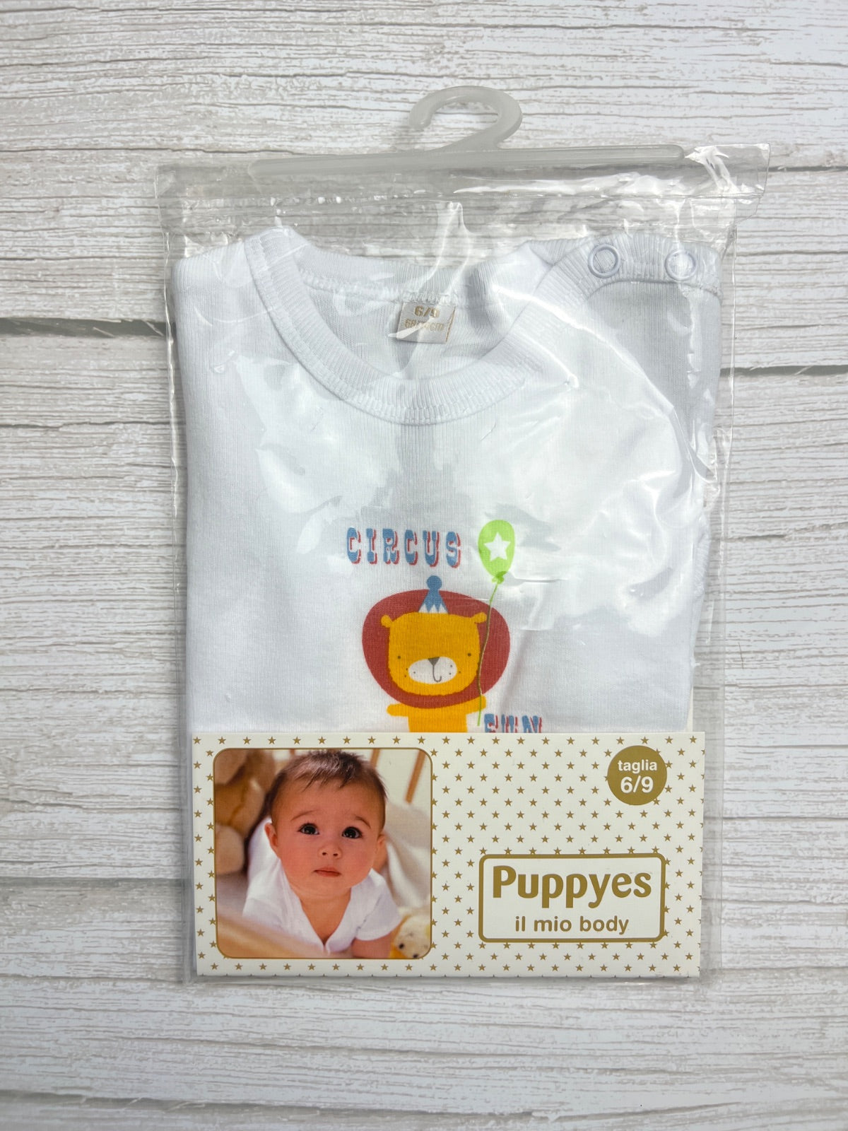 Body Neonato Puppyes Bianco Stampa Leone Circo