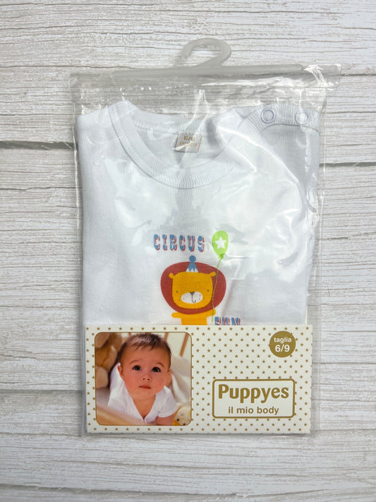 Body Neonato Puppyes Bianco Stampa Leone Circo