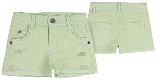 Shorts in denim verde chiaro con strappi