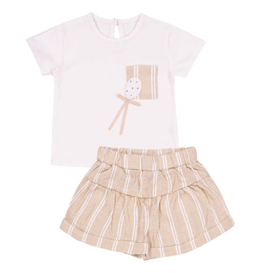 Completo T-shirt e Shorts a Righe per Bambina