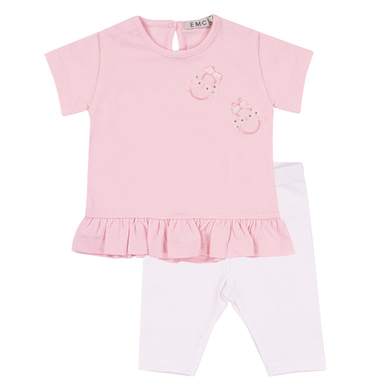 Completo T-shirt Rosa e Leggings Bianchi