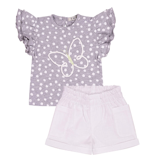 Completo Bambina T-shirt Pois e Shorts Bianchi
