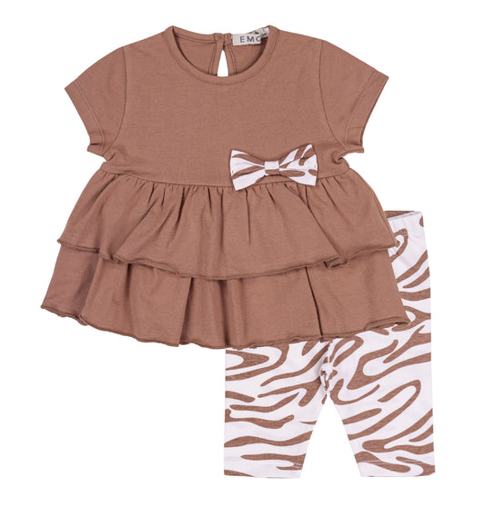 Completo Bambina Top con Volant e Leggings Stampa Zebra