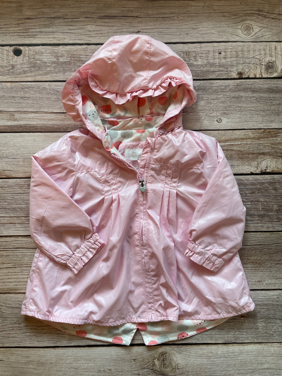 Impermeabile Bambina GAP Rosa con Cappuccio e Fodera Fantasia