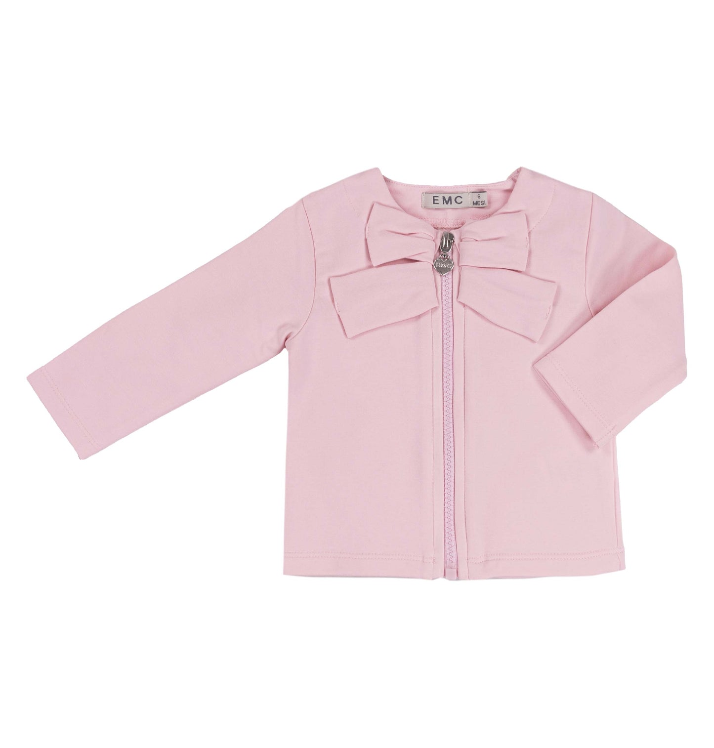 Felpa rosa con fiocco e zip