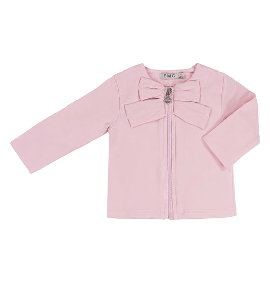 Felpa rosa con fiocco e zip