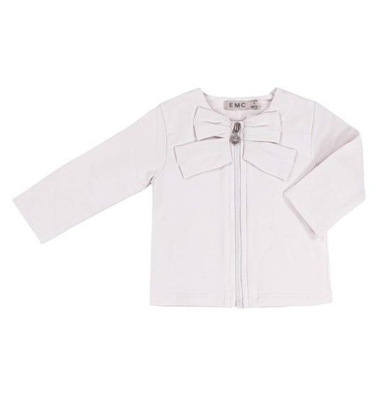 Felpa bianca con fiocco e zip