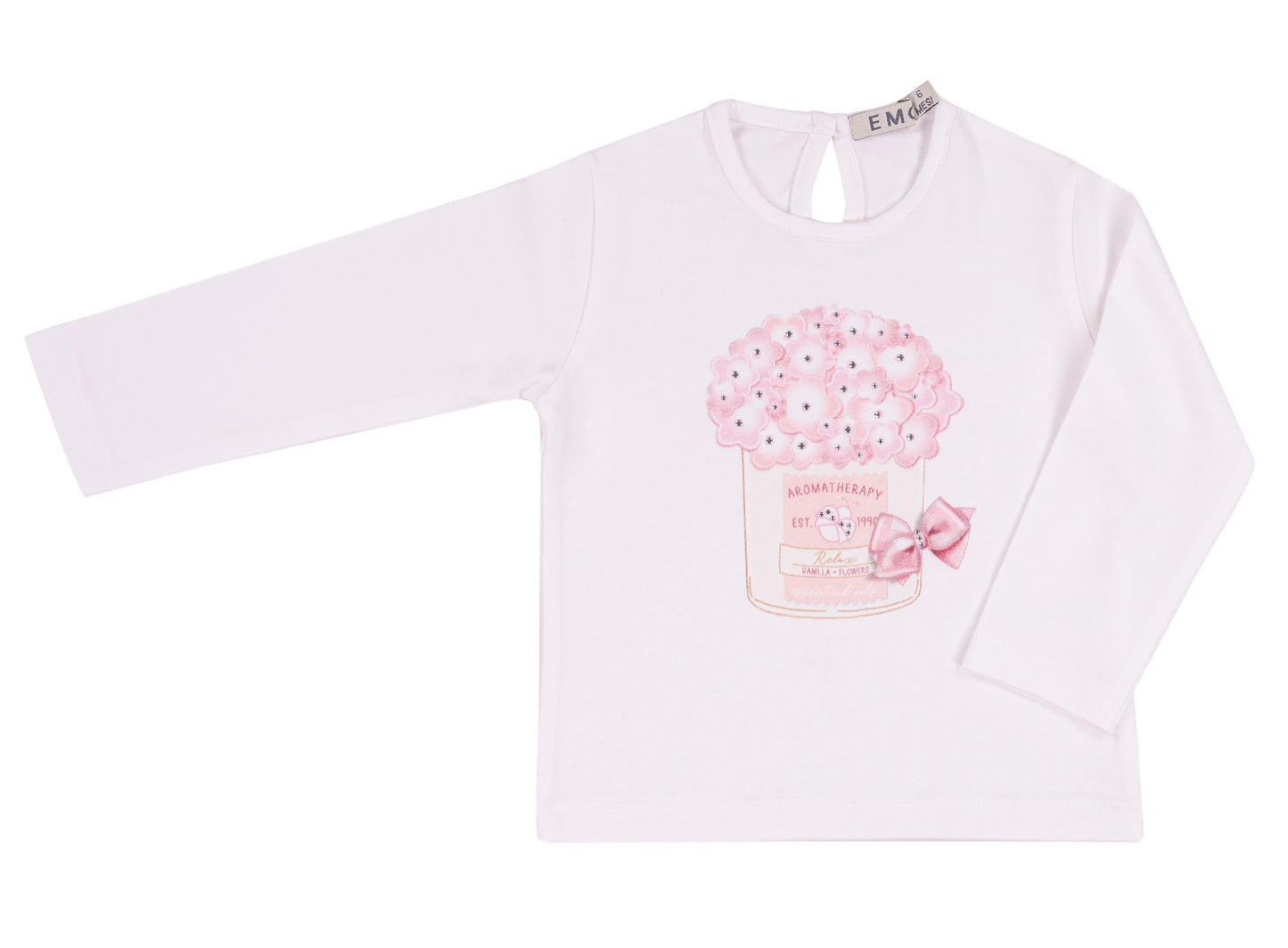 Maglietta bianca a maniche lunghe con stampa floreale per bambina