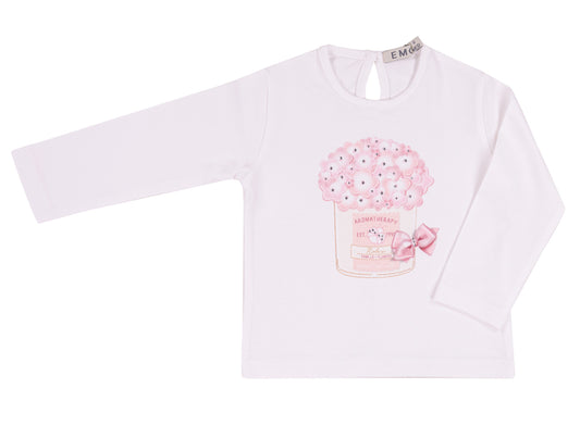 Maglietta bianca a maniche lunghe con stampa floreale per bambina
