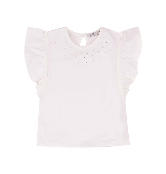 Top Bianco con Volant e Strass