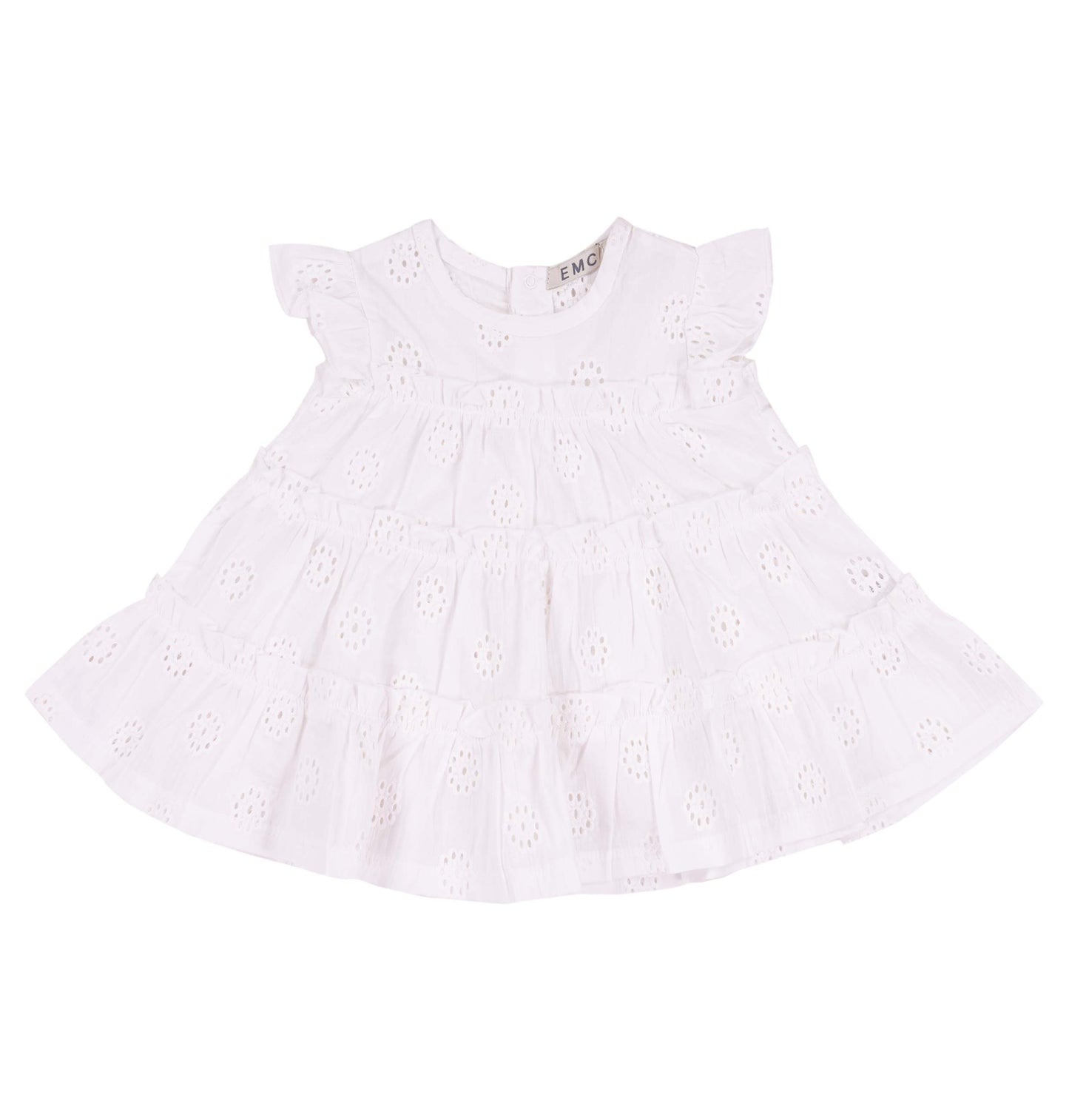 Vestito bambina bianco a balze con ricamo sangallo