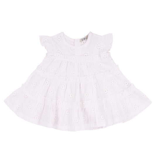 Vestito bambina bianco a balze con ricamo sangallo