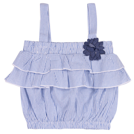Top a righe con volant e fiore
