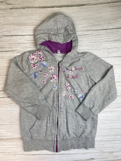 Felpa con cappuccio grigia per bambini con fiori e zip