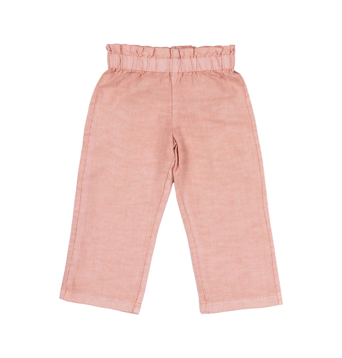 Pantaloni cropped rosa con vita paperbag in lino e viscosa