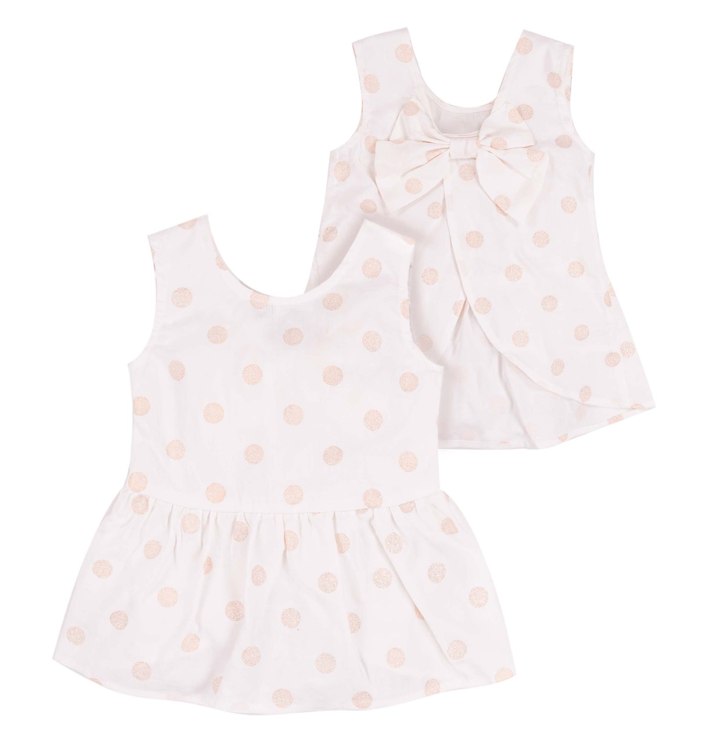 Top Bambina Senza Maniche con Fiocco e Pois in cotone