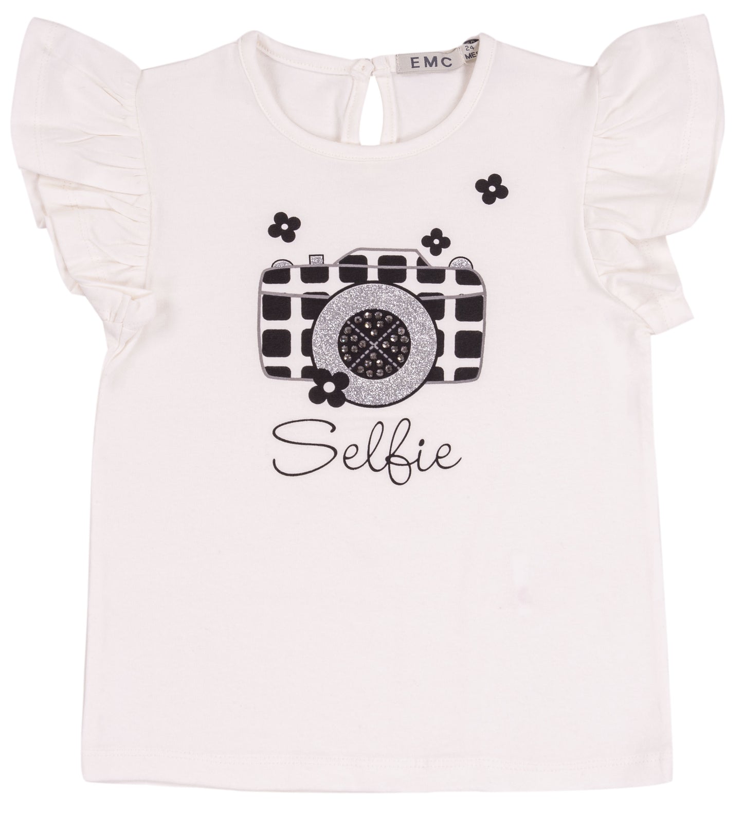 Maglietta Bambina con Stampa Fotocamera e Glitter