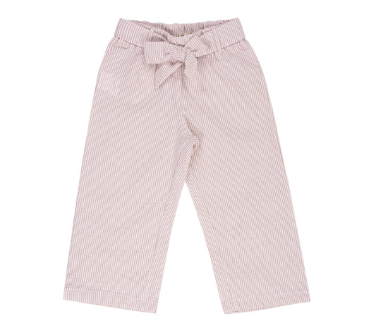 Pantaloni a righe in cotone con fiocco in vita