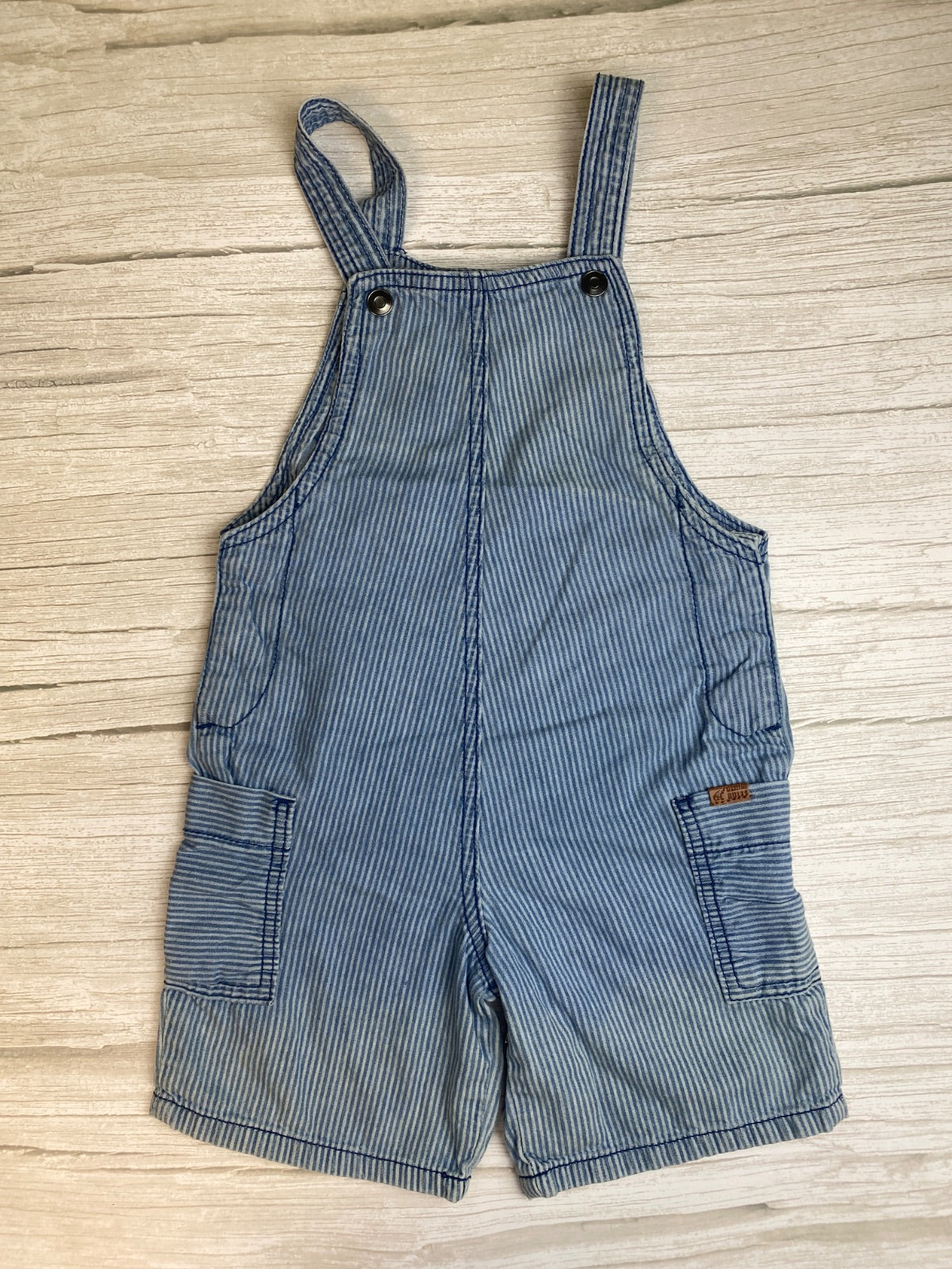 Salopette Corta in jeans a Righe Blu e Bianche