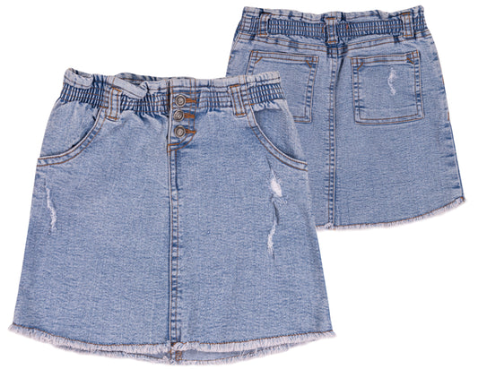 Gonna di jeans elasticizzata con orlo sfrangiato