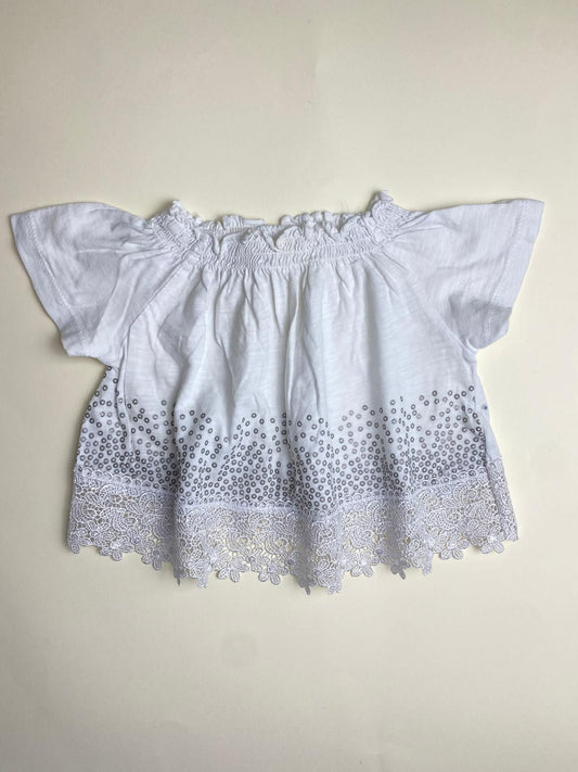 Top Bambina Bianco Maniche Corte con Pizzo