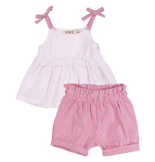 Completo estivo top bianco e shorts a righe