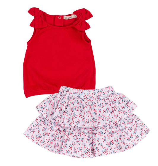 Completo Bambina Top Rosso e Gonna a balze