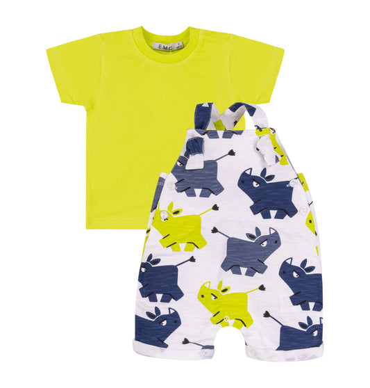 Completo t-shirt e pagliaccetto con rinoceronti
