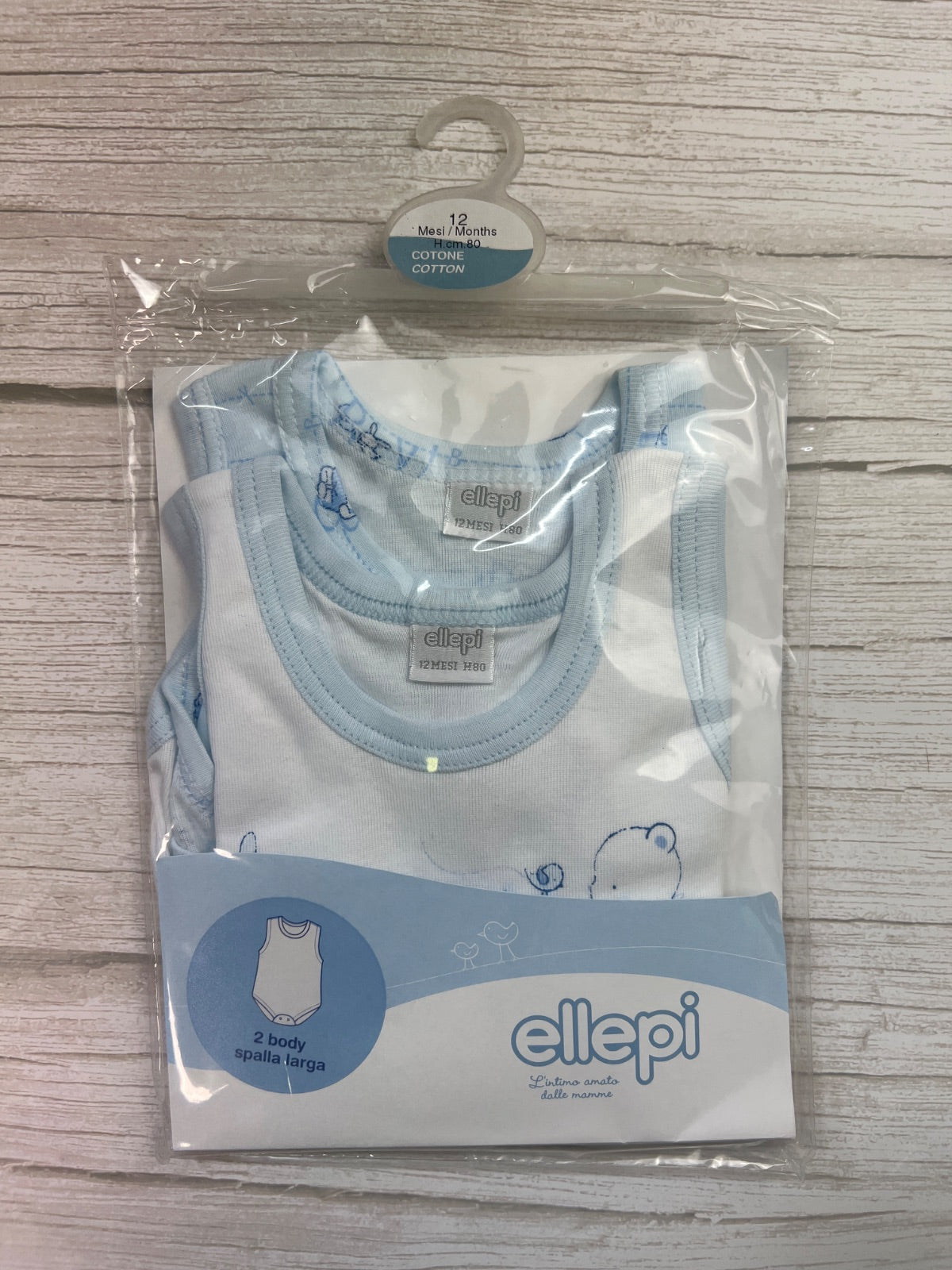 Set 2 Body Neonato Spalla Larga in Cotone Ellepi