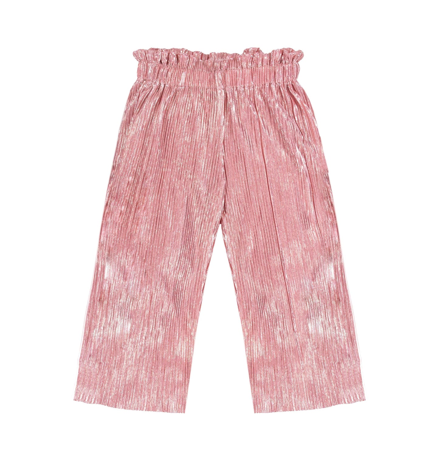 Pantaloni Plissé Rosa Metallizzato Vita Alta