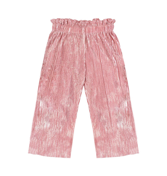 Pantaloni Plissé Rosa Metallizzato Vita Alta