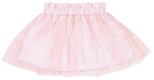 Gonna in tulle rosa con applicazioni floreali