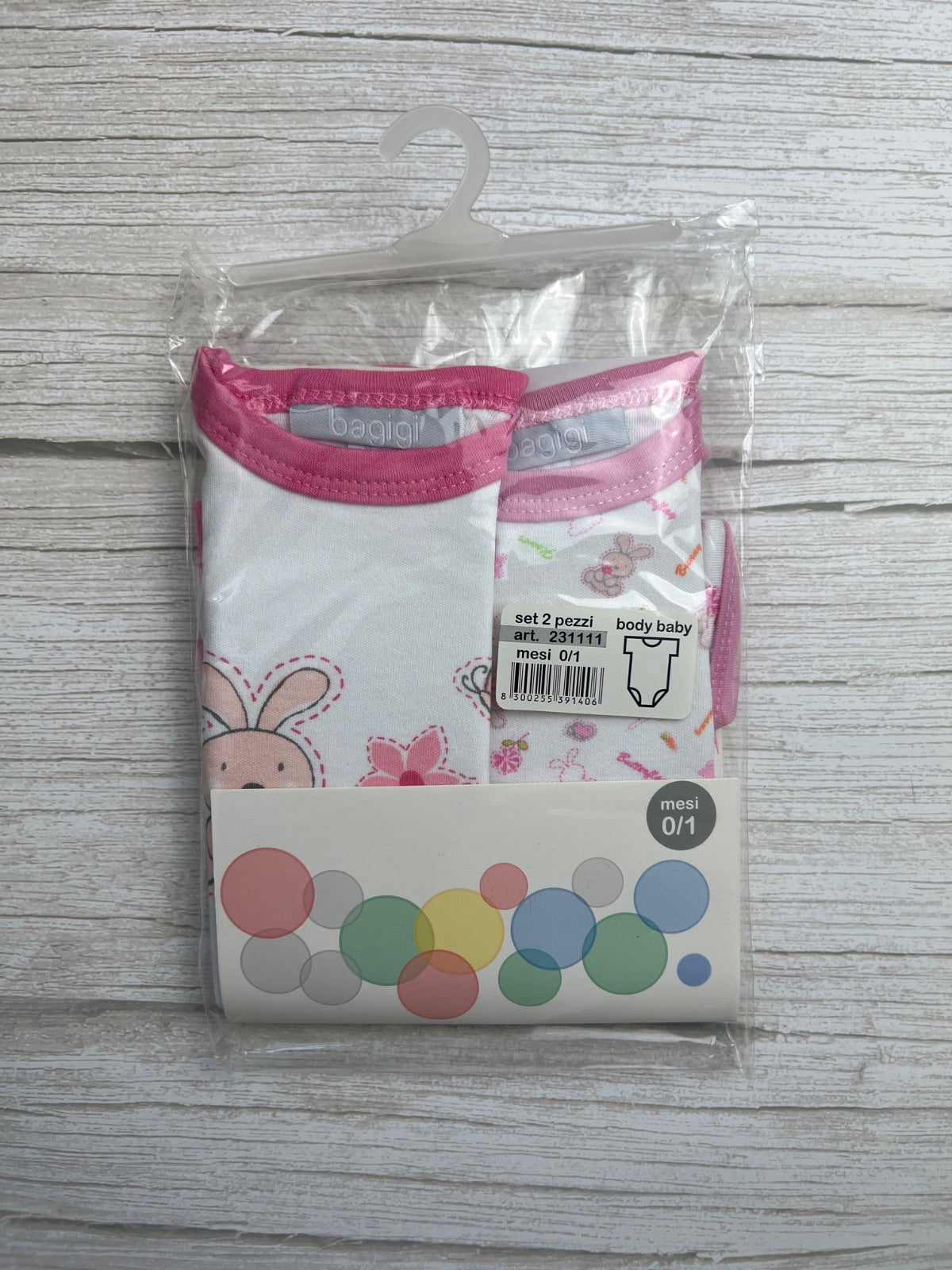 Set 2 Body Baby Bagigi con Coniglietti e Fiori