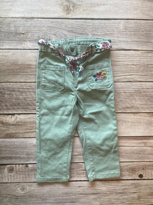Pantaloni Bambina Verde Menta con Cintura Floreale