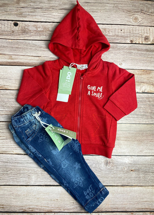 Set felpa con zip e pantalone in felpa effetto jeans