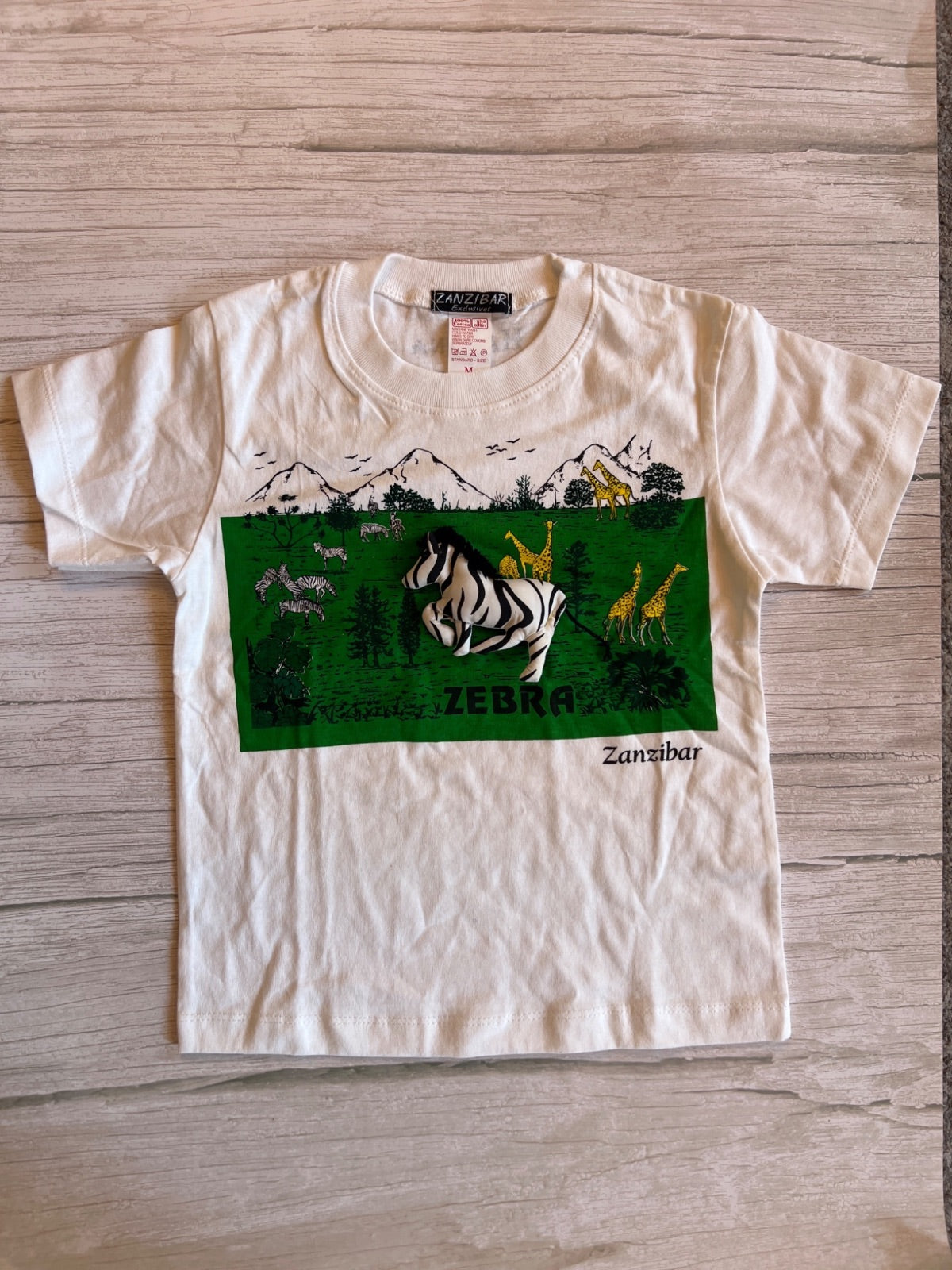 Maglietta Bianca con Stampa Safari e Zebra 3D Zanzibar