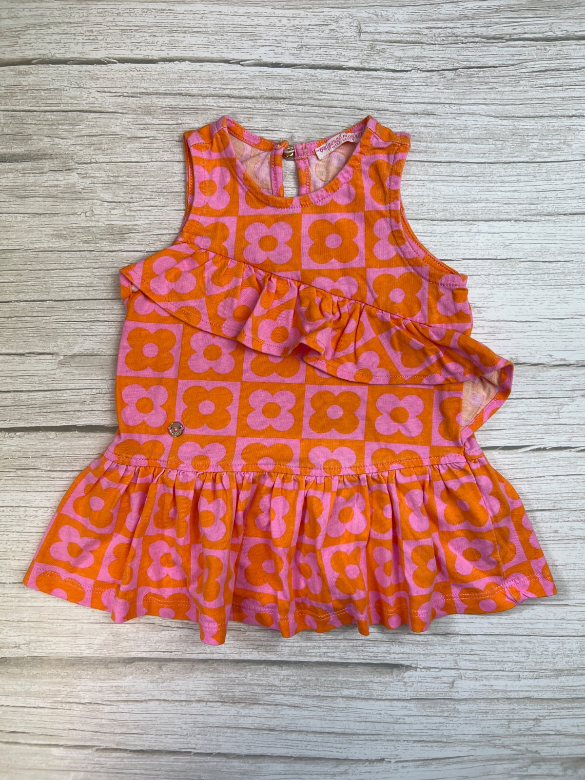 Vestito smanicato bambina con stampa a fiori e volant
