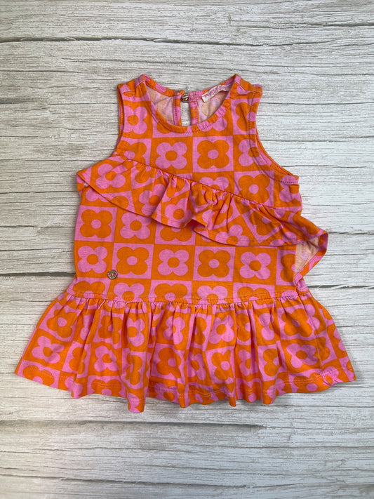 Vestito smanicato bambina con stampa a fiori e volant