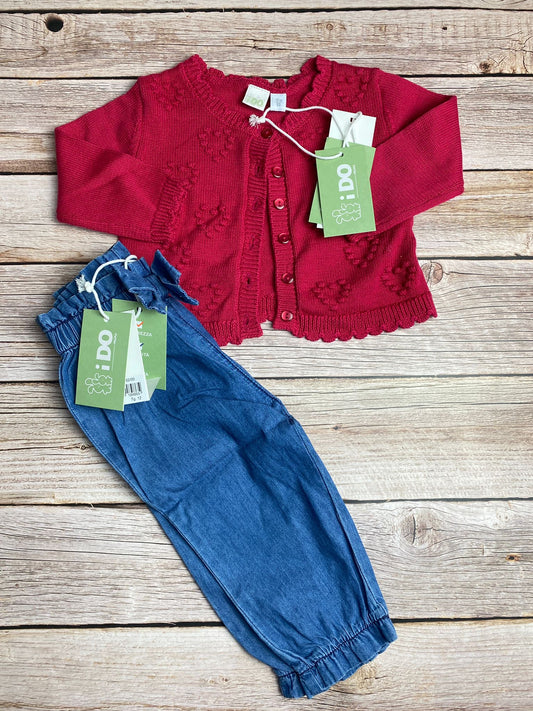 Set cardigan in cotone e jeans leggero