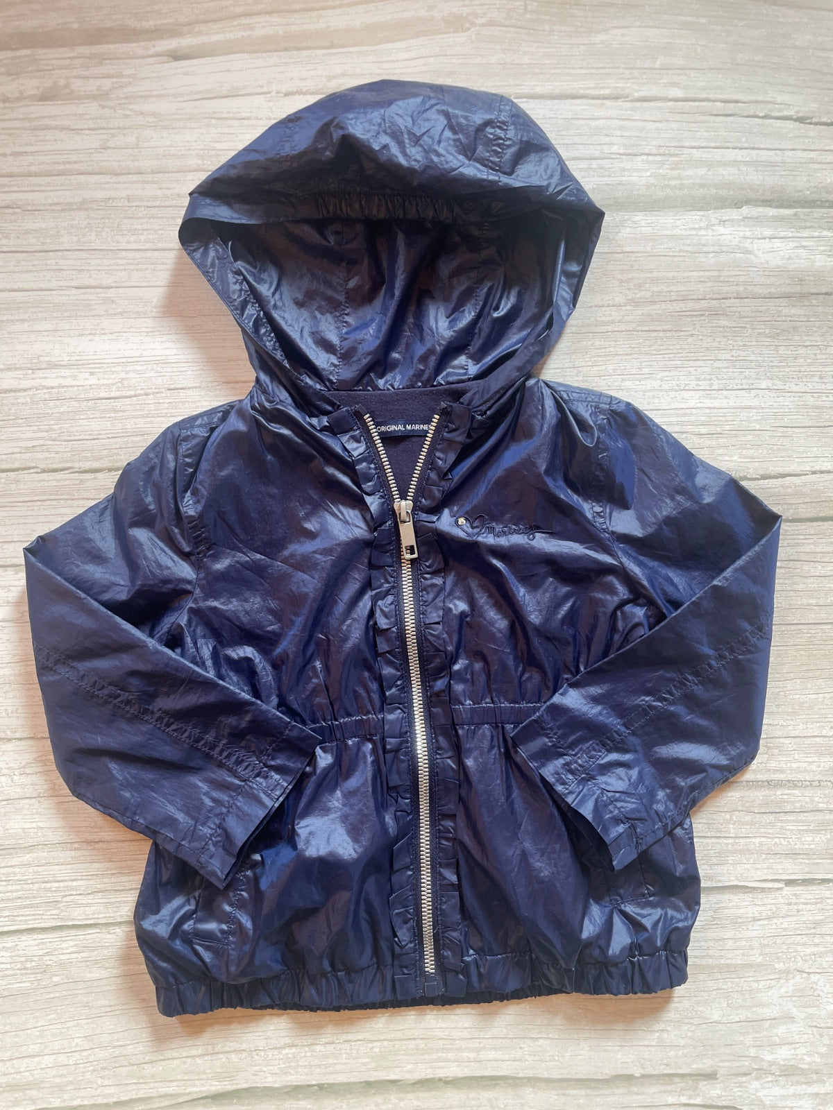 Giacca a vento con cappuccio blu navy per bambini